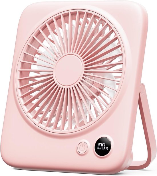 Compacte oplaadbare USB ventilator Sounix 4000mAh powerbank 4 snelheden stil tafelventilator roze