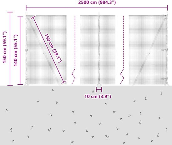 vidaXL - Clôture - avec - poteaux - Argent - 1,4 - x - 25 - m - Acier