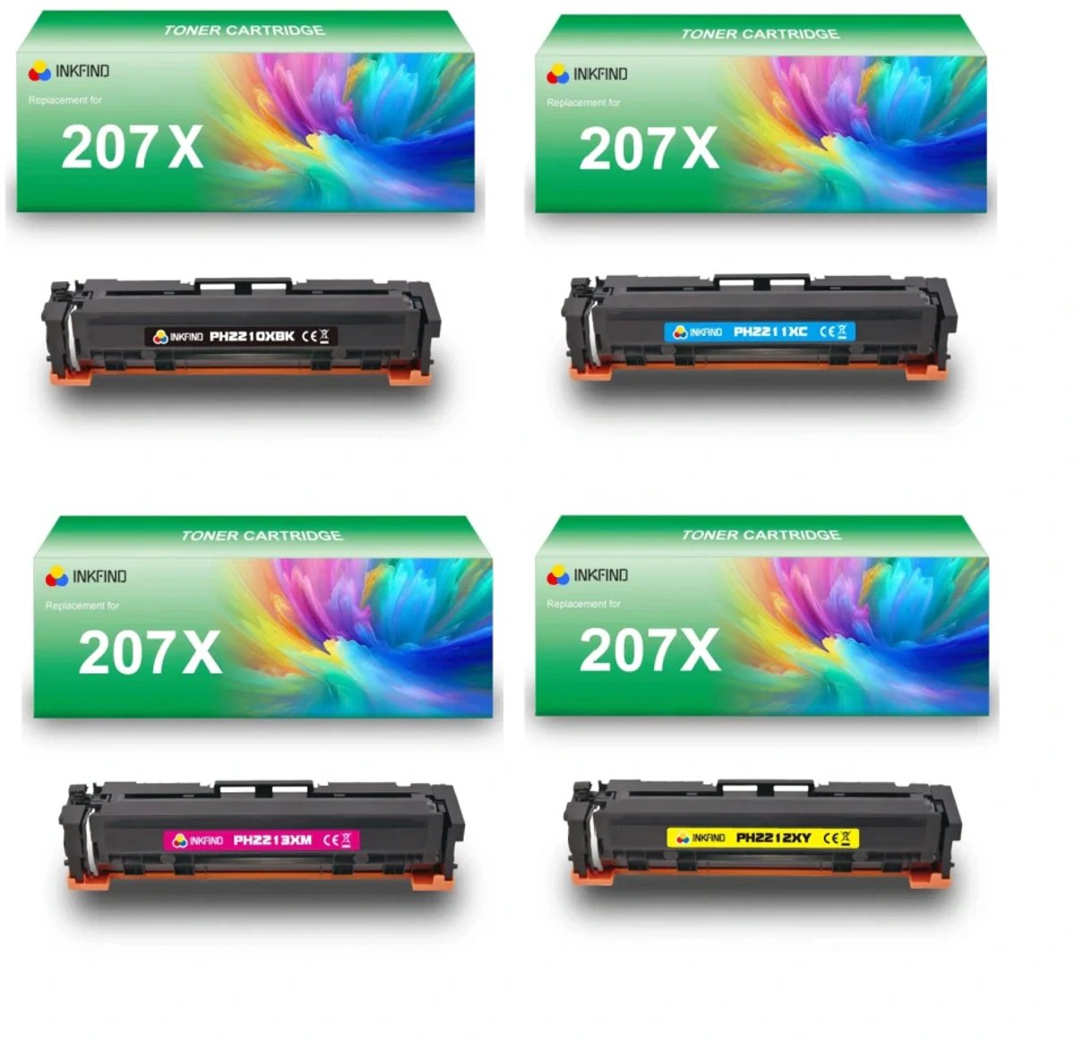 INKFIND 207X (W2210X/W2211X/W2212X/W2213X) tonercartridge multipack van 4 stuks (Zwart+Cyaan+Magenta+Geel) compatibel met HP 207X (W2210X/W2211X/W2212X/W2213X) toner cartridge - 4-pack BK/C/M/Y