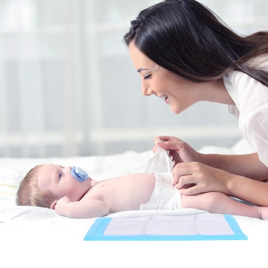 Wegwerpluierverschoningsmatjes - huidvriendelijke verschoonpads - draagbaar en waterdicht - geschikt voor baby's - wit - 45x33cm - 100 stuks van Aleva Naturals — afbeelding 3