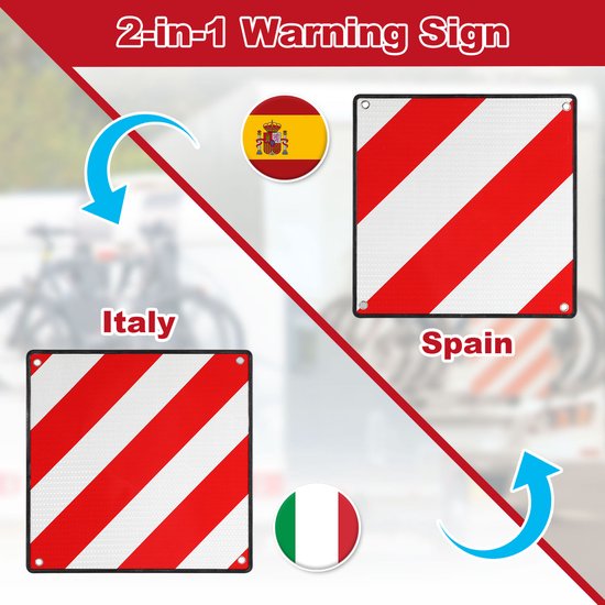 Foto: 2in1 waarschuwingsbord voor itali en spanje 50 x 50 cm waarschuwingsbord voor veilig vervoer van fietsen en aanhangwagens