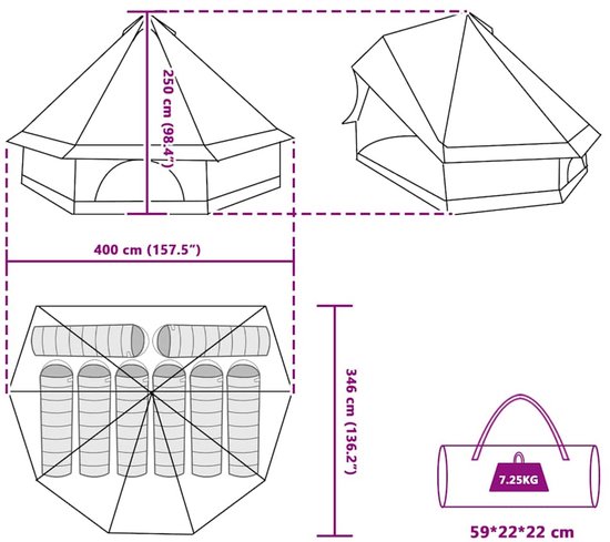 vidaXL - Gezinstent - Tipi - Grijs - en - Oranje - 8-Persoons - Waterdicht van Vidaxl — afbeelding 2