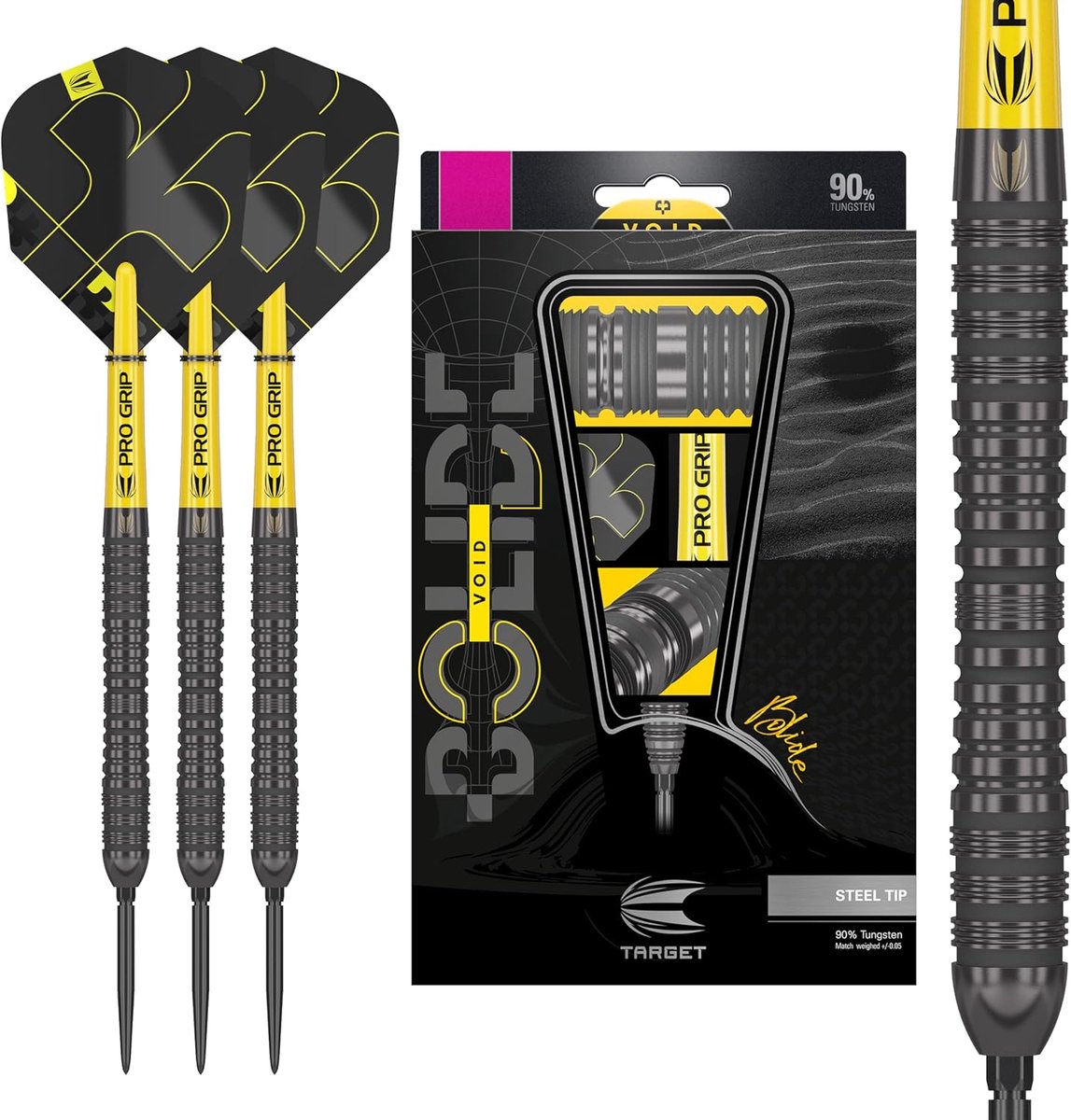 Target Darts Bolide Void 90% Tungsten Dart Set, Steel Tip Swiss Point Darts | Barrel 04, 25G | Professionele Darts Sets, Zwarte Dartpijlen, Swiss Point Inbegrepen