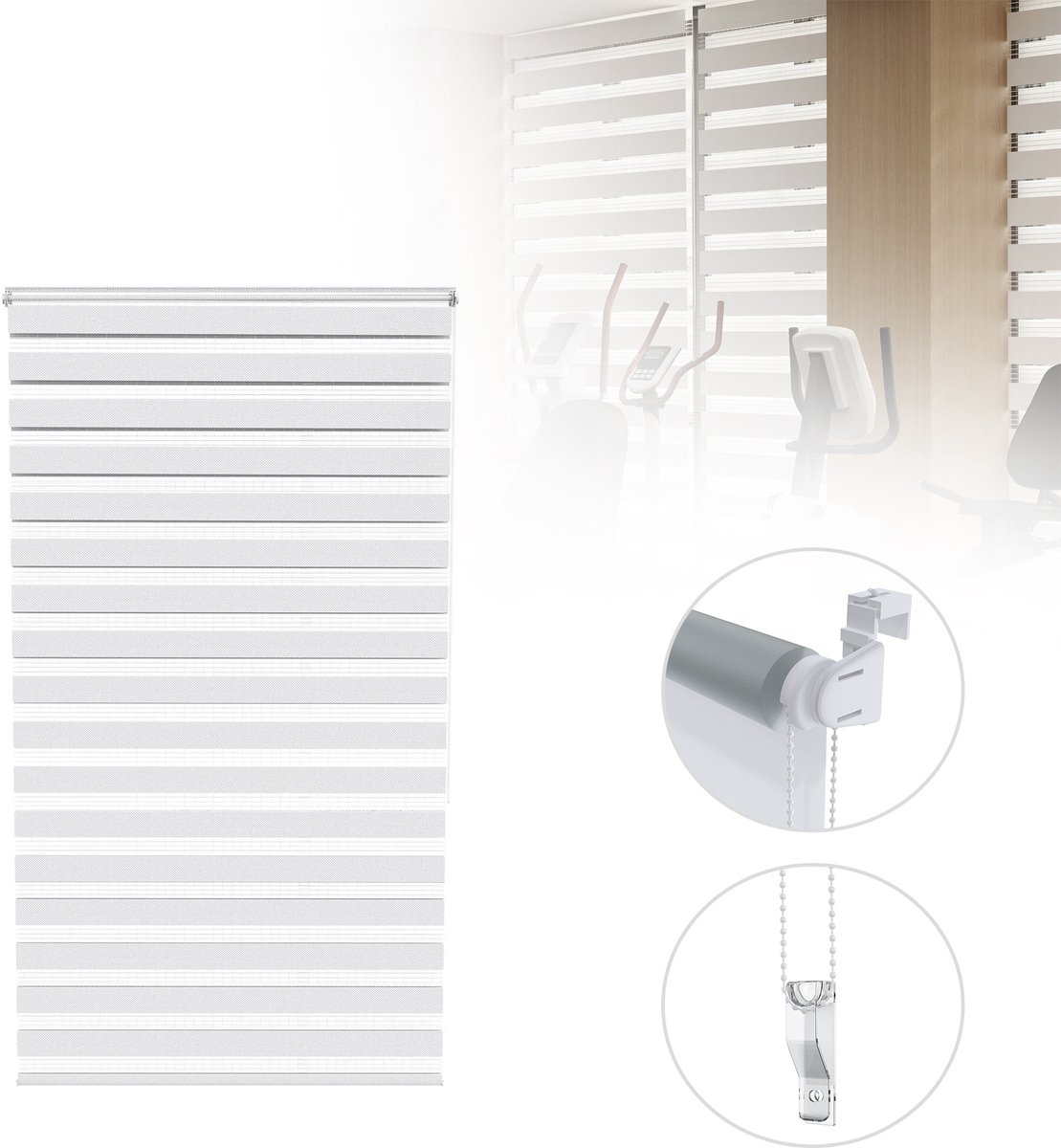 Zebra Rolgordijn – Verduisterend & Lichtdoorlatend – Wit – 80 x 220 cm – Zonder Boren – Ba