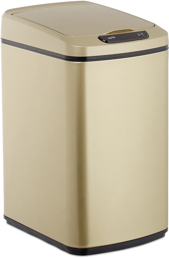 Relaxdays prullenbakje met sensor - prullenbak badkamer - 12 liter - vuilbak - afvalemmer - Rose goud
