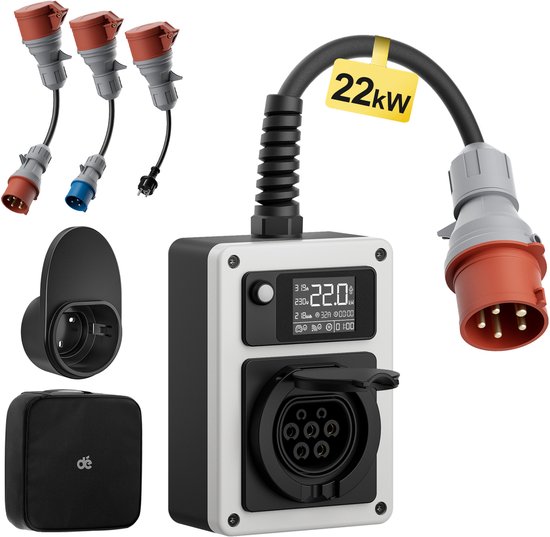 DEWIN Elektriciteitsmeter, Mobiele Digitale Elektriciteitsmeter met Resetfunctie Driefasenmeter met Stekker for Stopcontact 32A 400V