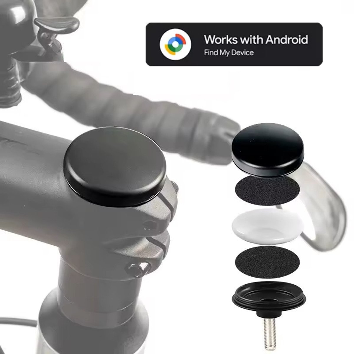 BlueTime - Verborgen Fiets Tracker Houder - Inclusief Smarttag! - Stuurpen Topcap - Diefstalpreventie - Fiets anti diefstal - Fiets GPS tracker - Tracker Fiets - Geschikt voor Android Find My Device