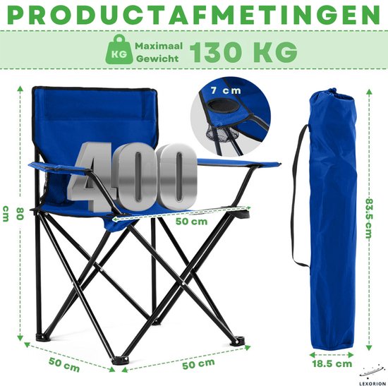 Lexorion Campingstoel - Kampeerstoel - Campingstoelen Set van 2 - Opvouwbaar Campingstoel - Strandstoel - Draagvermogen 120 kg - Klapstoel - Vouwstoel - Camping - Kamperen - Visstoel - Klapstoelen - Festival Stoel - Blauw van Lexorion — afbeelding 3