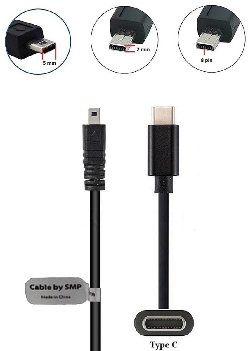 OneOne 0,3m USB kabel AV / datakabel naar USB C. Voor enkele camera's ook als oplaadkabel snoer past op Panasonic K1HA08AD0001, K1HA08AD0002, K1HA08AD0003, K1HA08CD0001 , HC-W580, K1HA08CD0004, K1HA08CD0007, K1HA08CD0009, K1HA08CD0013