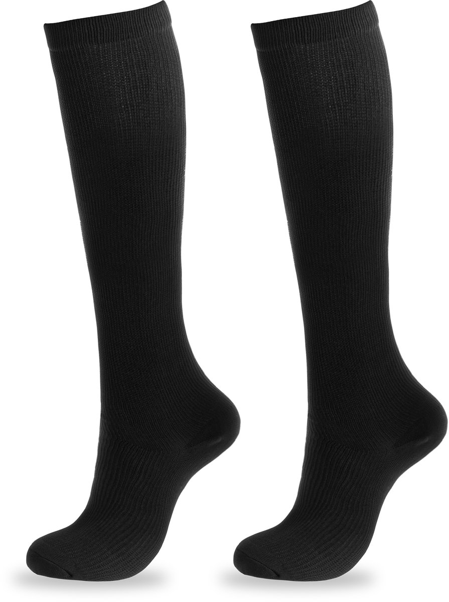 Compressiekousen 15-20 mmHg - Hardloopsokken - Compressie Sokken voor Hardlopen, Vliegtuig, Wandelen - Zwart - Maat 44-46