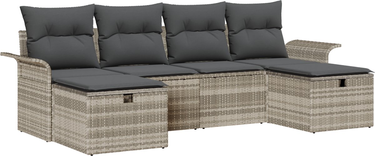 vidaXL Tuinbank - Set - 6 - st - Poly - rattan Lichtgrijs