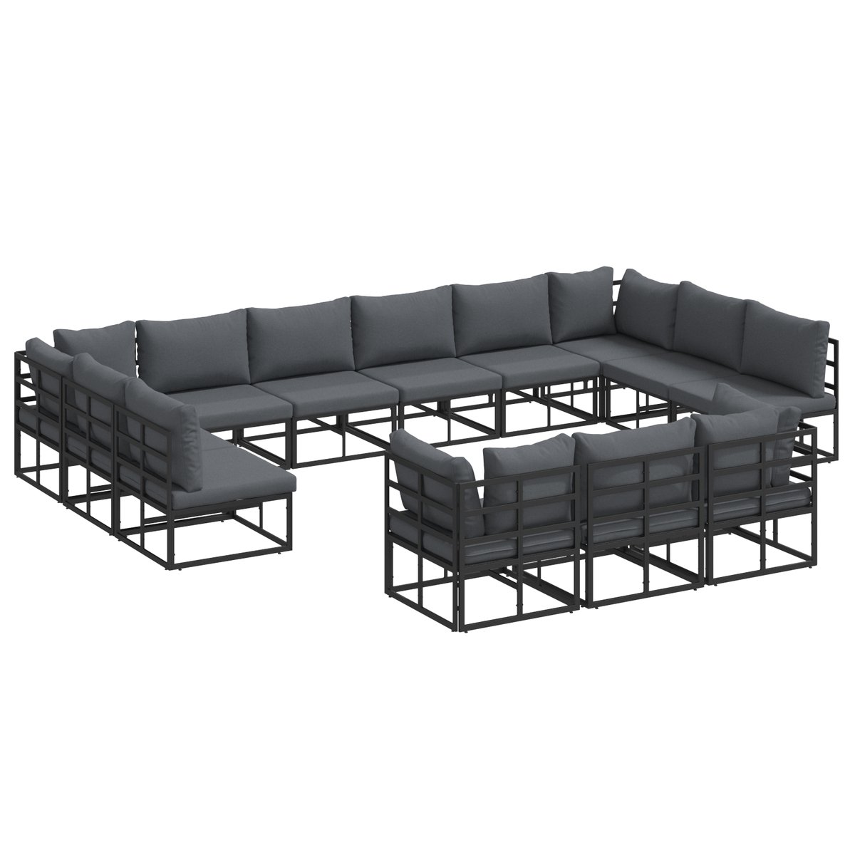 vidaXL - Tuinbank - Set - met - kussen - 13 - pcs - Zwart - Aluminium