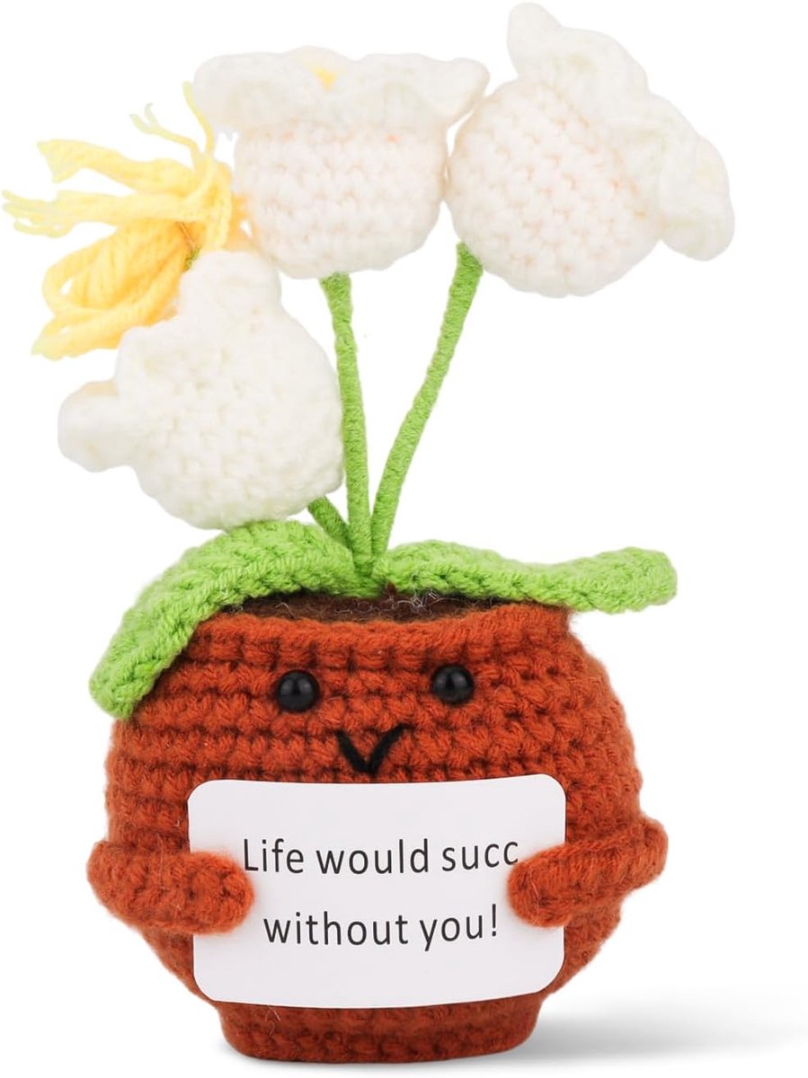 Positieve Gehaakte Pop - Emotionele Bloemspeelgoed - Inspiratiekaart - Handgemaakt Cadeau - Orchideeën - Geschikt voor Thuis of Kantoor - Populaire Decoratie Stuk