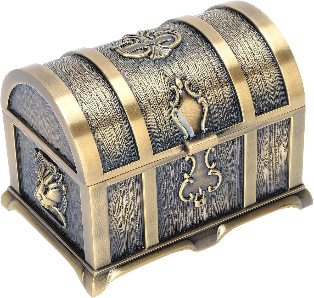 Vintage Metalen Sieradenbox - Rechthoekige Schatkist - Mini Bronzen Organizer voor Ringen en Oorbellen - Klein Casus voor Vrouwen