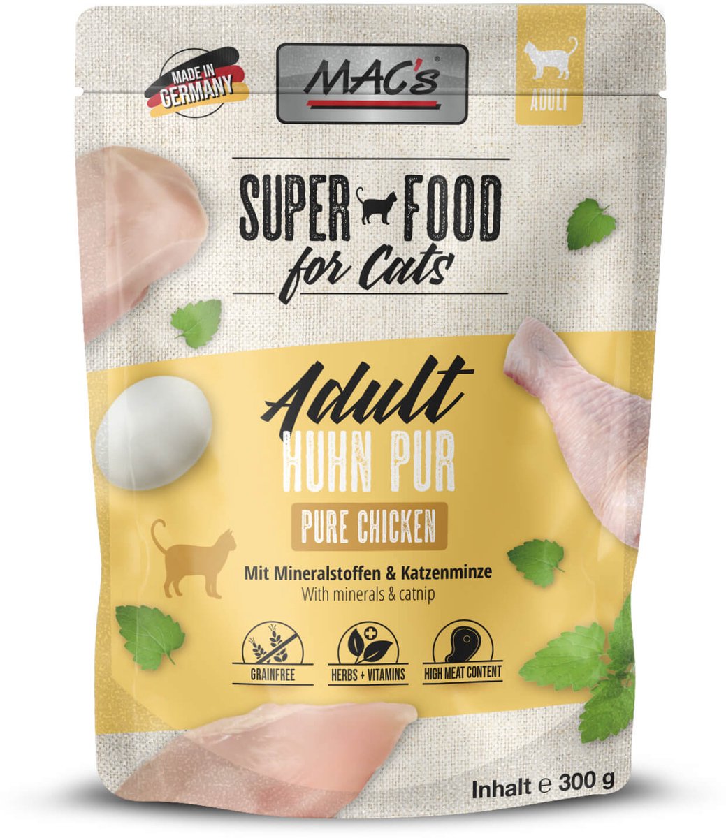 MAC's kattenvoer natvoer - maaltijdzakje - Puur Kip - hoog vlees gehalte 98,9% _ 6x 300g