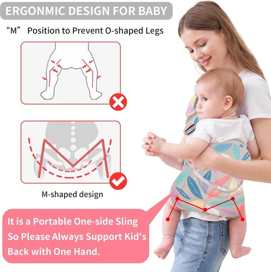 Draagzak - Ergonomische draagzak - Voordrager - Verstelbare draagzak met één schouder voor baby's - Heupdraagzak van mesh - Draagbare draagzak - Past op buik, heupen en rug - Bladpatroon van LittleThere — afbeelding 4