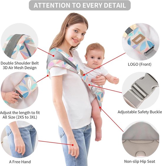 Porte-bébé Respirant Et Réglable - De 3 à 36 Mois - Jusqu'à 20 Kg - écharpe De Portage Enveloppante