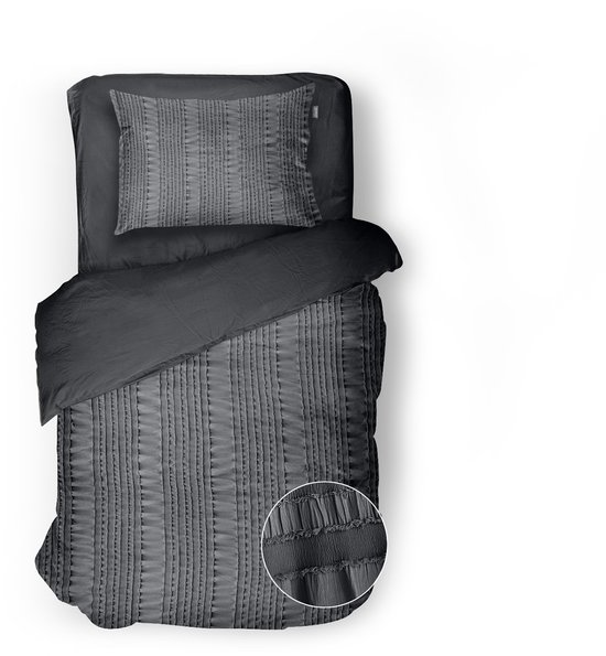 Eleganzzz Dekbedovertrek Pure Stitches - Anthracite - Dekbedovertrek 140x200/220cm - Micropercal - Eenpersoons - Dekbedovertrekken