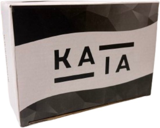 Verpakking met logo 'KAIA' in zwart en grijs patroon.