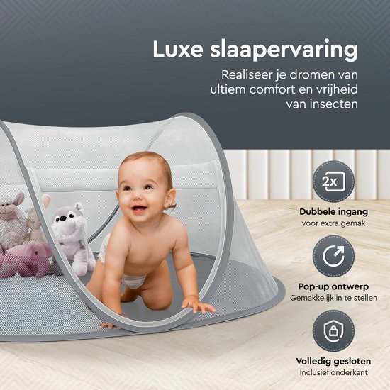 SleepShield - Baby Klamboe Tent - Pop-Up Muskietennet - Inclusief Opbergtas - 100x55x50cm - Grijs — afbeelding 2