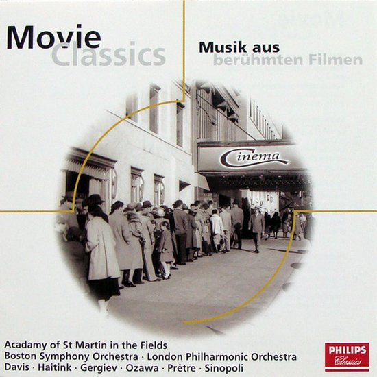 Couverture de CD intitulée 'Movie Classics', avec une image d'une file d'attente au cinéma.