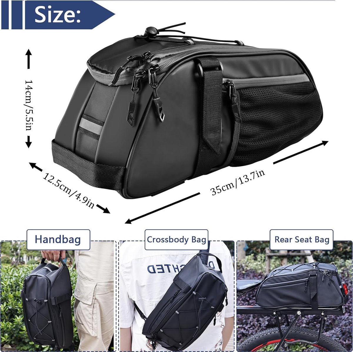 Fietstas voor achterop de fiets, 8L waterdichte fietstas voor racefietsen en mountainbikes, fietstas met schouderband voor woon-werkverkeer buitenshuis — cadeau in Sport & Outdoor - foto 3