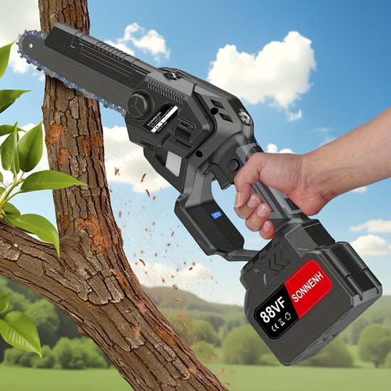 Accu kettingzaag met borstelloze motor en oliestysteem, 1500W, 2x3000mAH batterijen, 2 kettingen — afbeelding 5