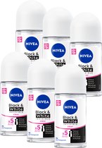 NIVEA Black & White Clear Anti-Transpirant Deo Roller - Geen witte of gele strepen - Deodorant Beschermt 72 uur - Voordeelverpakking - 6 x 50 ml
