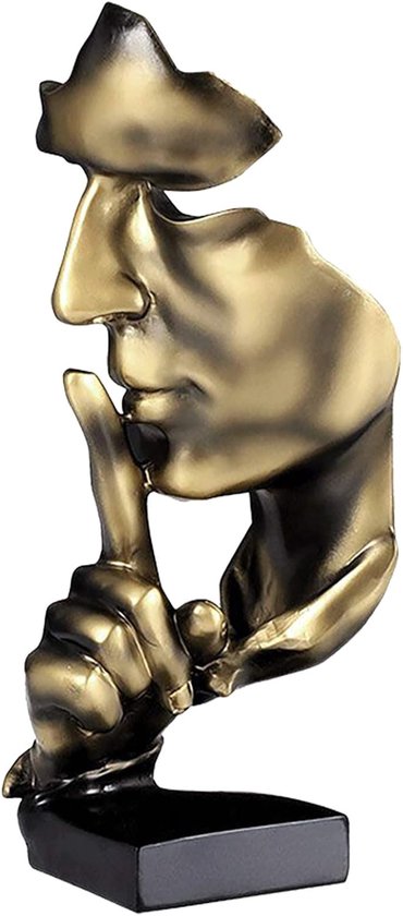 Denker standbeeld, stilte is gouden abstracte kunst standbeeld, moderne huis hars sculpture decoratie, woonkamer bureau decoratie, kantoor bureau sculpture, pee masker standbeeld (goud)