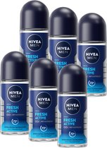 NIVEA MEN Fresh Active Anti-Transpirant Deo Roller - Beschermt 48 uur - Deodorant Met zeewierextract - Alcoholvrij - 6 x 50 ml - Voordeelverpakking