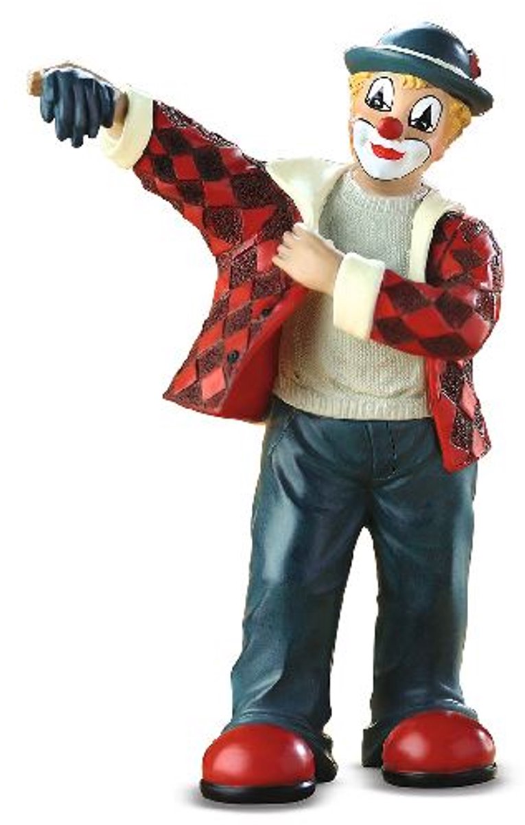 Gilde clowns - De jas aantrekken - 9x15x6 cm - resin handgeschilderd - In cadeauverpakking verzamelaarsobject