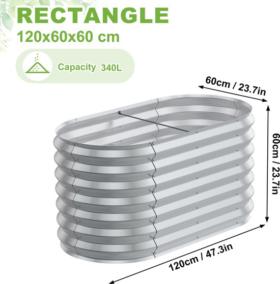 Curvbox Verhoogd Tuinbed 150x60x43cm Zilver