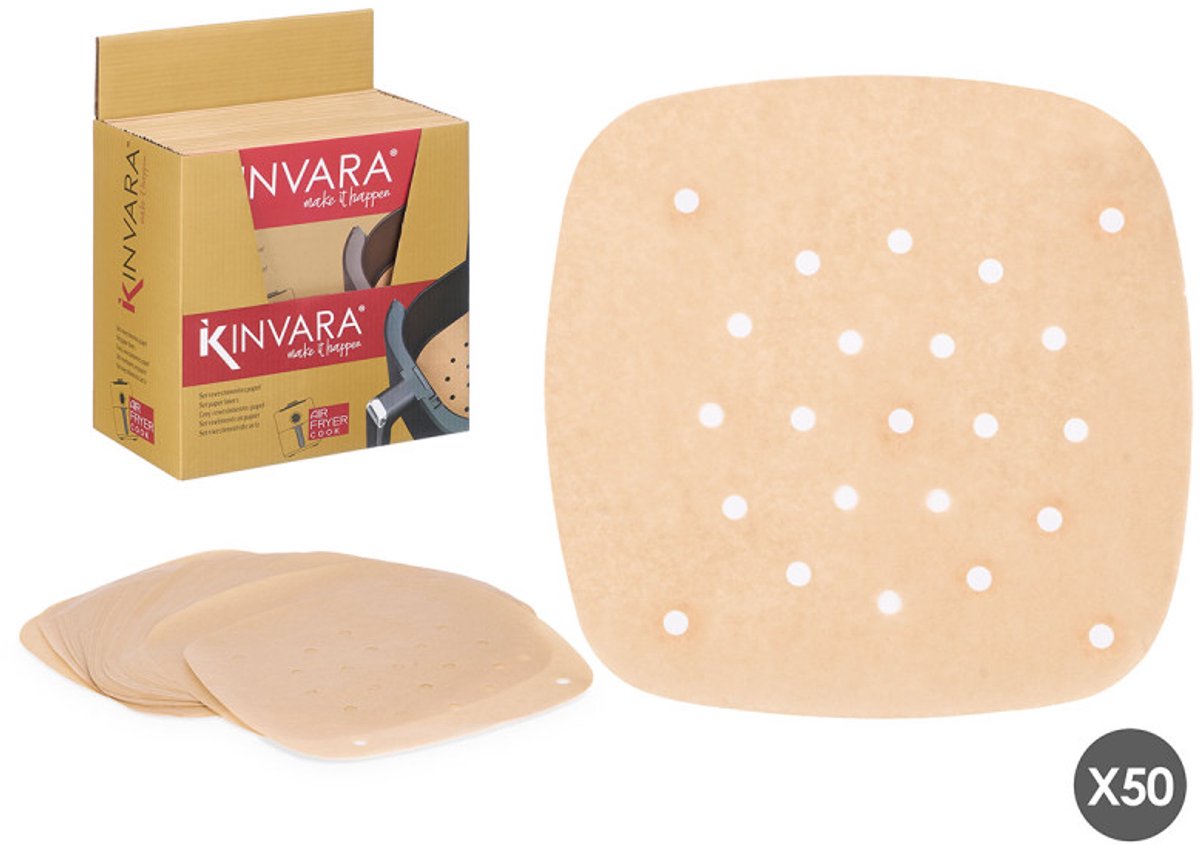 Kinvara - 50 Stuks Airfryer Bakpapier Vellen - Vierkant - Geschikt voor XL & XXL Airfryers - Universeel