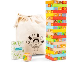 Woet® Houten Bloktoren Spel - Kleurrijke Stapeltoren met Dieren - Balans- en Behendigheidsspel voor Kinderen - Vanaf 3 Jaar