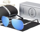 CGID Al-Mg Klassieke zonnebril van legering, gepolariseerd, UV400, zonnebril voor mannen, 1 x zilverkleurig frame met blauwe lens