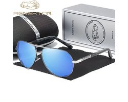 K&R Ventures® Piloten Zonnebril – Gepolariseerd – Unisex Dames & Heren – Grijs Frame & Blauwe Glazen – Luxe Cadeaupakket met Etui & Poetsdoekje – UV400 Bescherming – Stijlvolle Aviator Bril