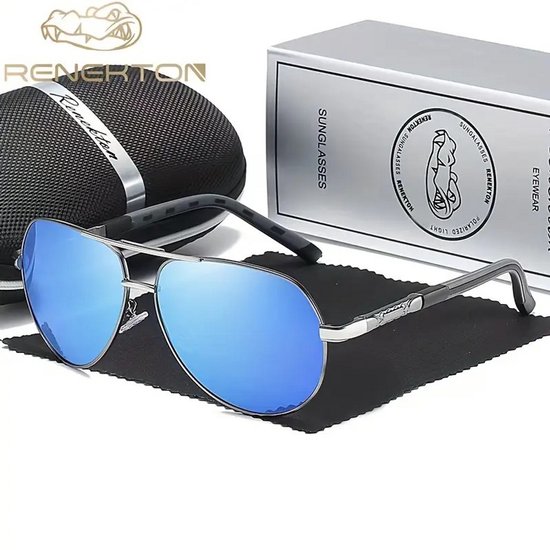 Lunettes de soleil K&R - Lunettes de soleil aviateur - Polarisées - Femme/Homme - Unisexe - Avec coffret cadeau complet - Monture grise et verres bleus