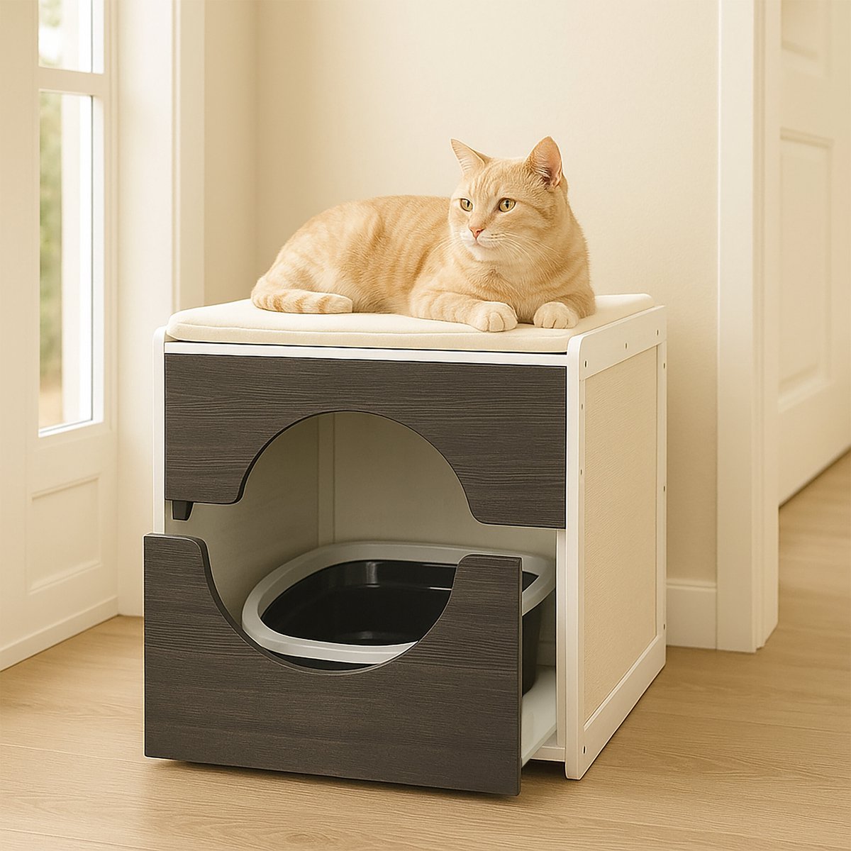 Kattenbak kast met lade en krabvlak