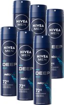 NIVEA MEN Deep Black Carbon Beat Deodorant Spray - 72 uur bescherming – Geur met houttonen - Met zwarte koolstof - Antibacterieel - 6 x 150ml - Voordeelverpakking