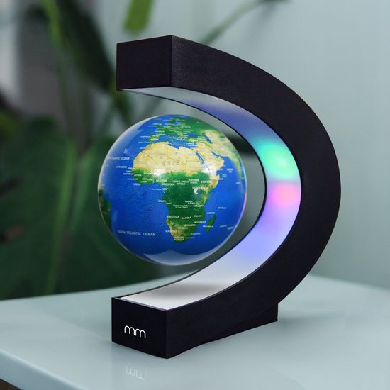 MikaMax Zwevende Wereldbol met LED Verlichting - C Shape - Magnetisch Zwevende Wereldbol - Wereldbol Lamp - 3 Warme Kleuren - Origineel -  ø 8,5 cm