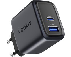 Voomy USB C Adapter 35W – Oplader – Snellader – USB C Lader – Universeel – 1 USB-C & 1 USB-A Poort – Geschikt voor Laptop, telefoon, tablets en meer – Space Grey