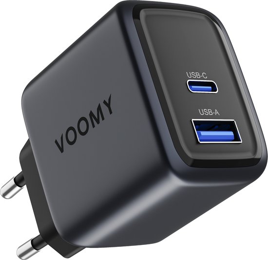 Voomy USB C Adapter 35W - Oplader - Snellader - USB C Lader - Universeel - 1 USB-C & 1 USB-A Poort - Geschikt voor Laptop, telefoon, tablets en meer - Space Grey