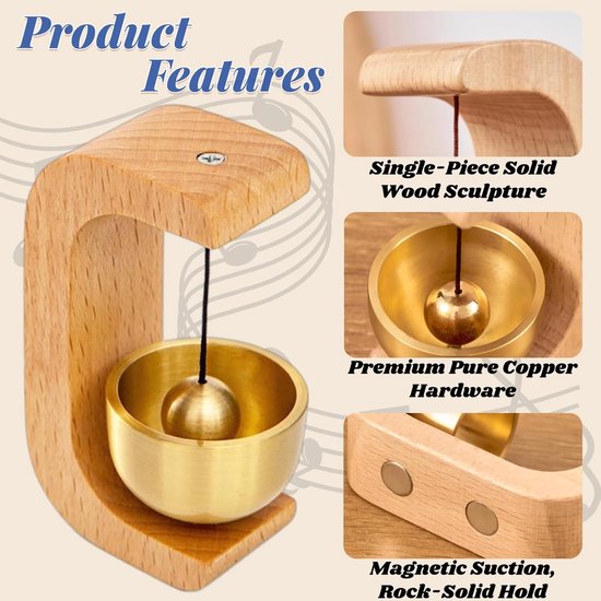 Deurbel - deurbellen - deurbeslag - Magnetische houten deurbel - Deurwindgong - voor winkel, koelkast, veranda, tuin, entree, restaurant, kantoor, housewarmingcadeau (C-vorm) — afbeelding 2