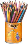Blik met 60 BIC Kids potloden in diverse kleuren, met giraf en nijlpaard opdruk.