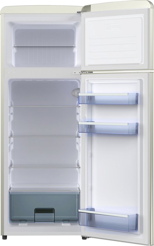 Helvetia Retro Koelvriescombinatie HRDPER206EC1 - Crèmekleur - 144 cm Hoog - 4ster Vriezer - Vintage - 206 Liter