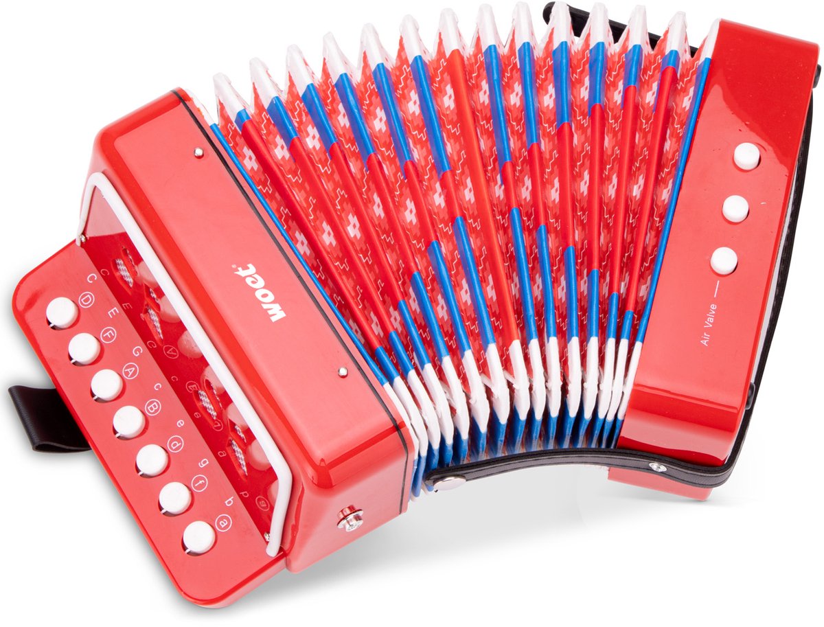 Woet® Speelgoed Accordeon voor Kinderen - Speelgoedinstrument - Rood - Inclusief Muziekboekje met 8 Liedjes - Vanaf 3 jaar