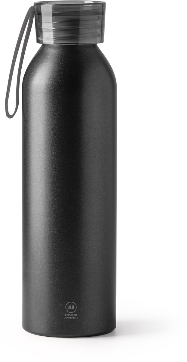 Zwarte Design Waterfles/drinkfles/sportfles - gerecycled aluminium - 600 ml - schroefdop model Lewik ook geschikt voor lasertechniek