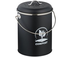 gft-afvalbakje - 5,5 liter - met 2 koolfilters - deksel met gaten - zwart