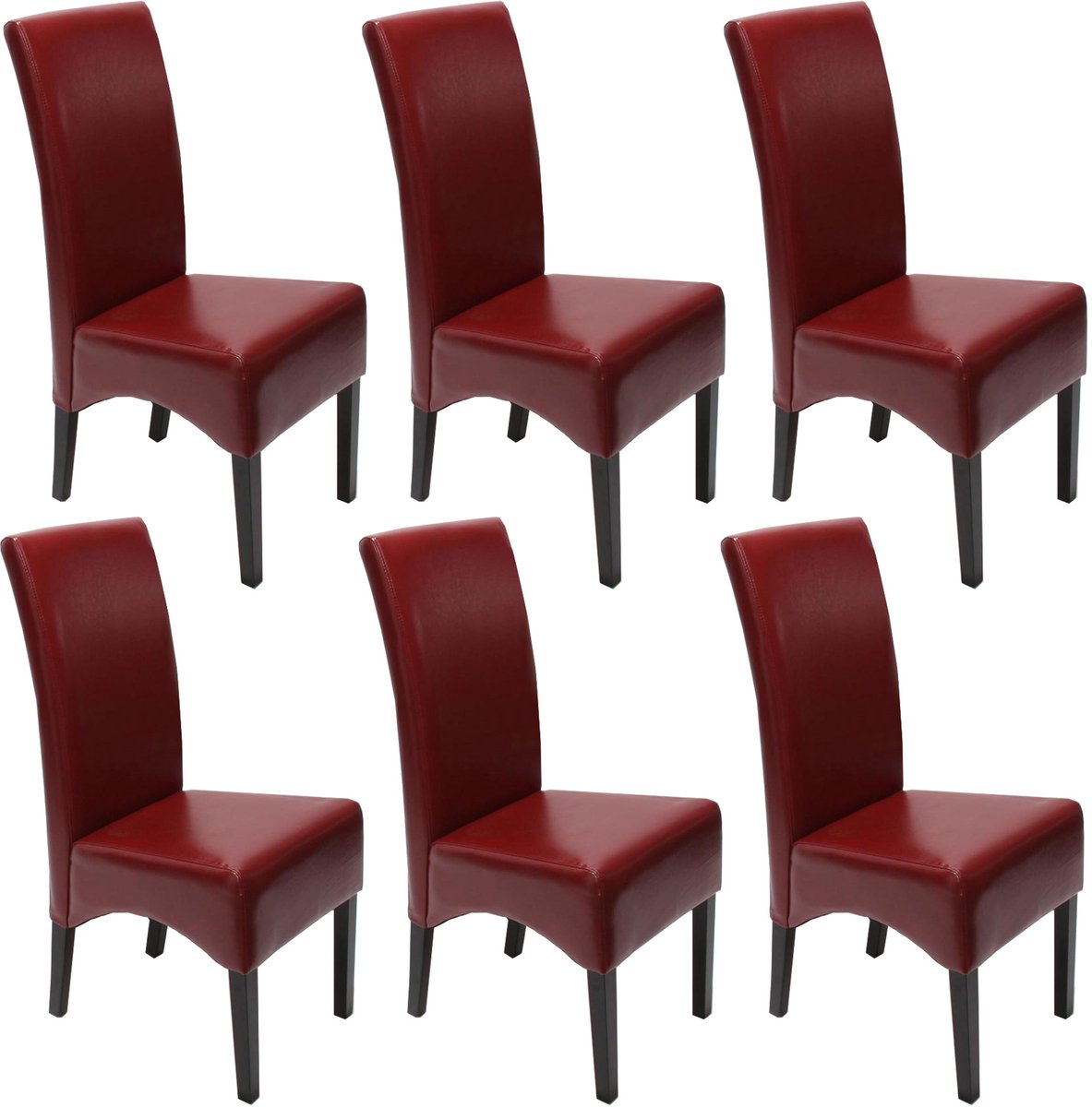 Set van 6 eetkamerstoelen/keukentoelen Latina, LEER ~ rood, donkere poten
