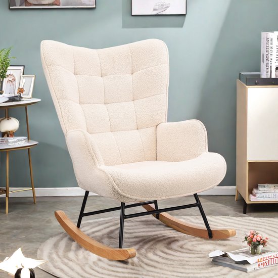 Schommelstoel - Pluche Stof - Beige